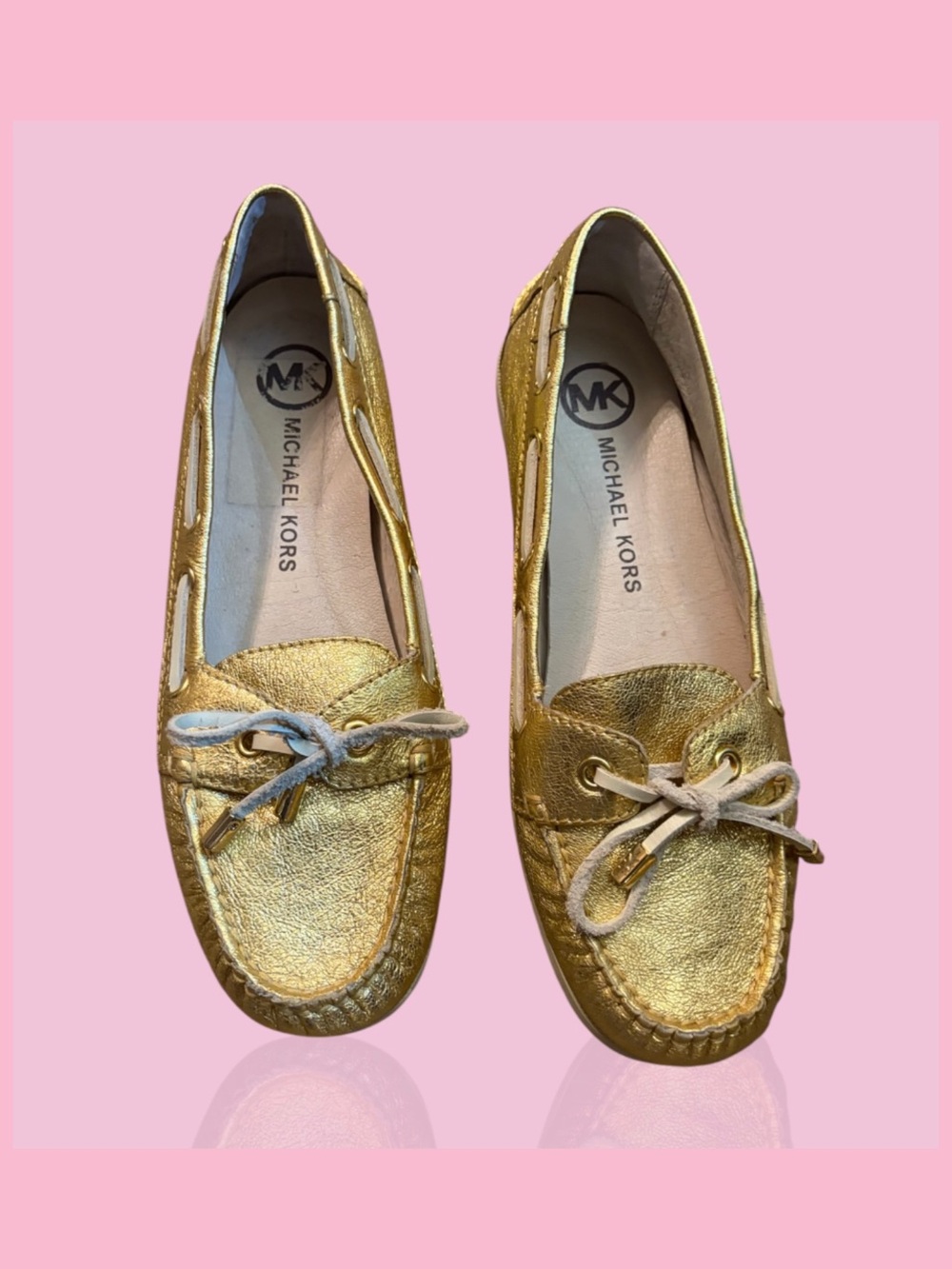 Michael Kors Metallic Gold Leather Driving Moccasins